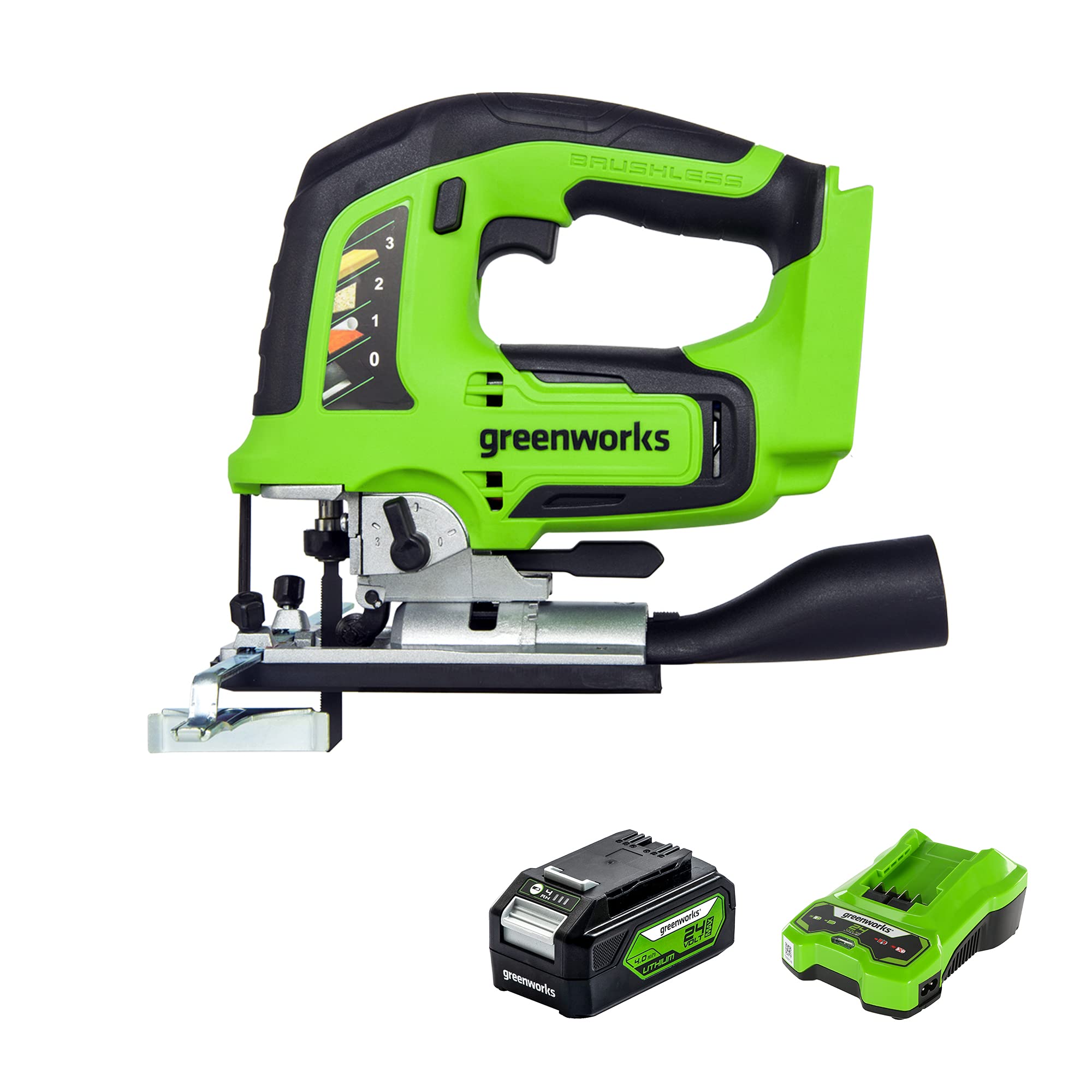 Greenworks Akku-Stichsäge GD24JS & Akku G24B4 & Akku-Ladegerät G24C