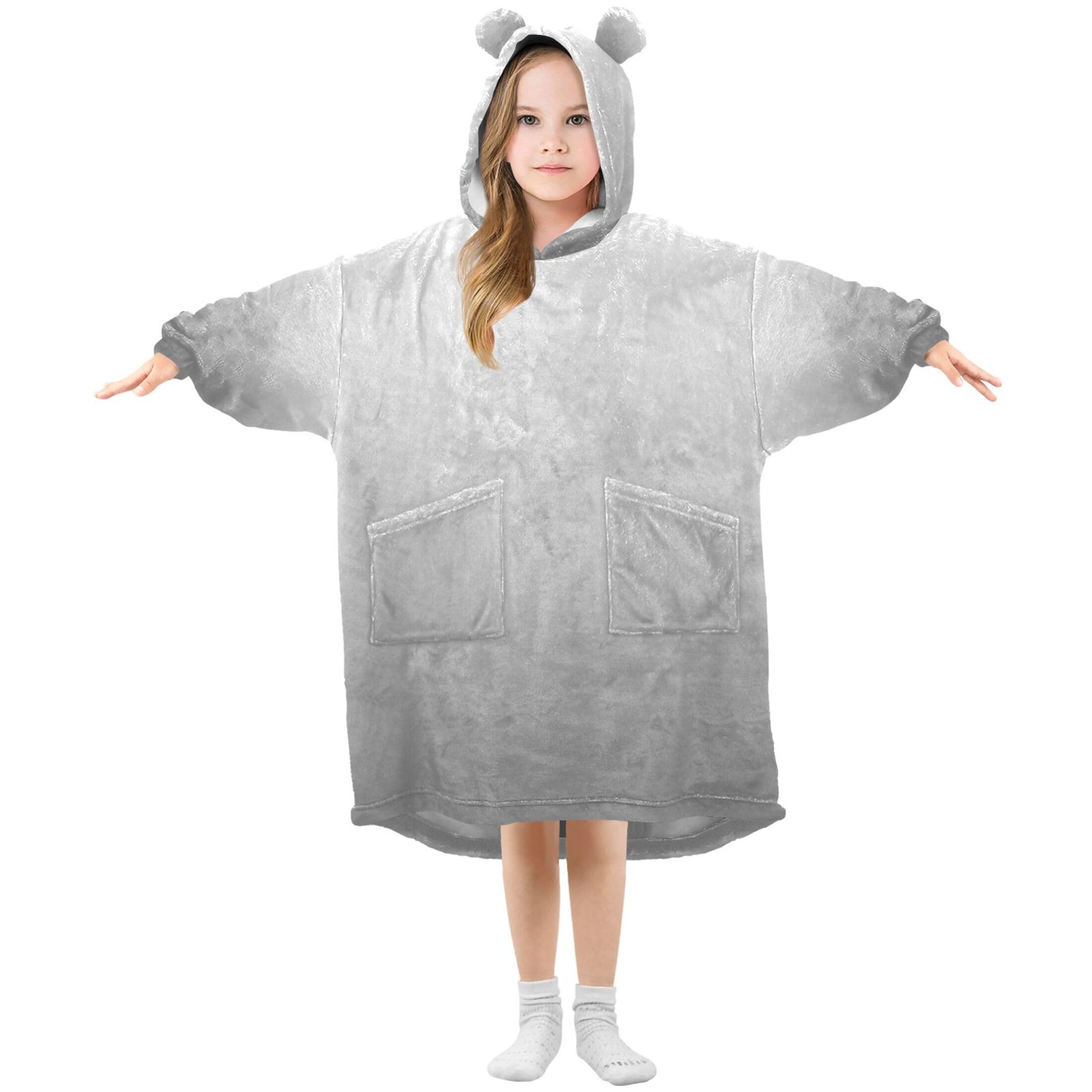 S Husky Gradient Grey Kids Wearable Blanket Hoodie with Pocket and Sleeves for Toddlers, Cute Hoodies 3-14 Year Girls Boys