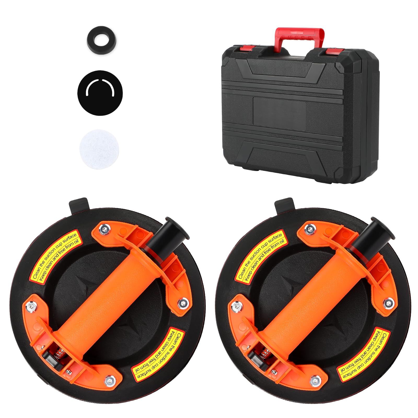 2 Piezas 8" Ventosas para Cristal, Ventosa Capacidad de Carga Máxima 200 kg, Ventosa Cristal con Caja de Transporte para Vidrio, Azulejos, Mármol, Naranja