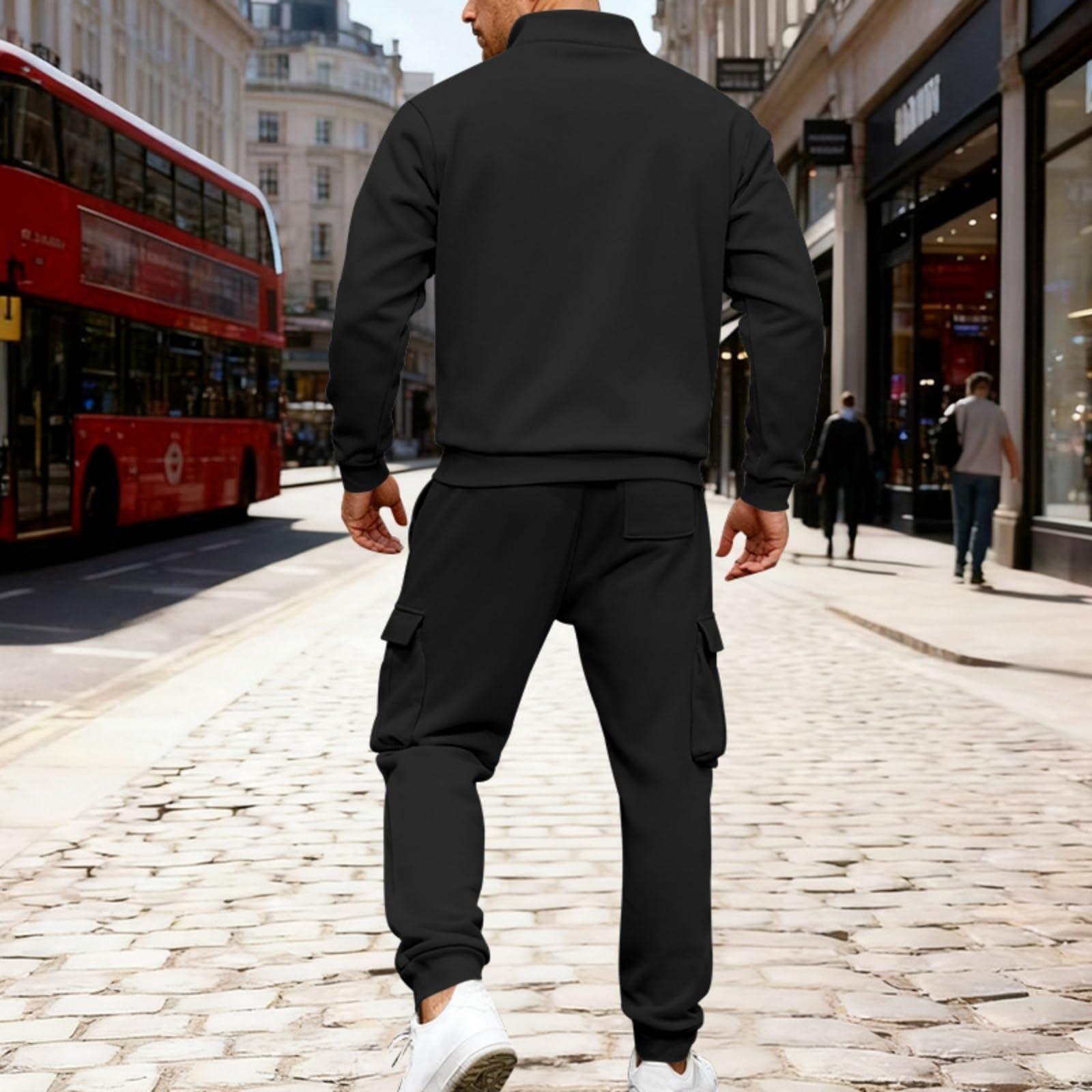 Jogginganzug Herren Zweiteiler Set Sportanzug Traininganzug Stehkragen Hemd und Baggy Jogginghose Set Einfarbig Sweatsuit Tracksuit Fitness Gym Laufanzug