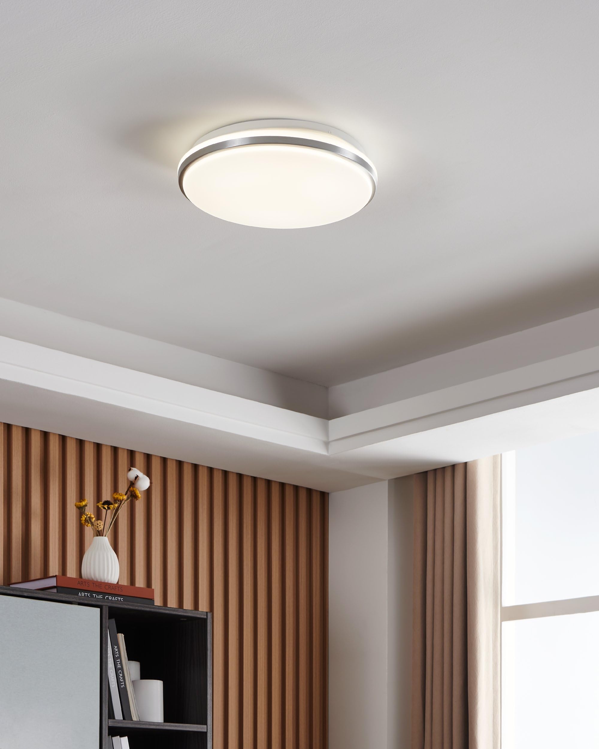 Eglo LED lampada da soffitto esterna Margidore, bianco caldo-freddo, luce decorativa balcone, apparecchio terrazza, plastica e metallo argento e bianco, IP54, Ø 34 cm