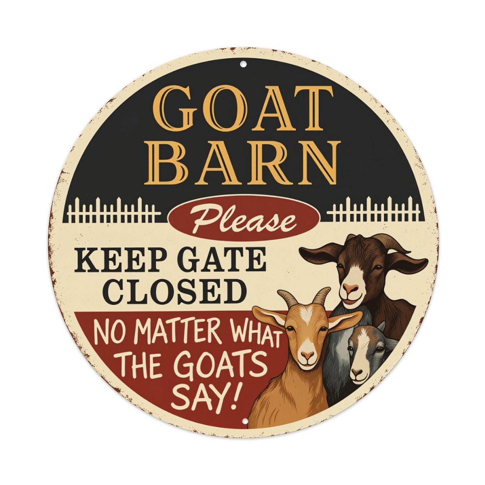 Goat Barn Sign Pattern Print Round Metal Tin Sign Vintage Wall Decor, Bar Garage Cafe Kitchen Home Wall Art Poster 8x8inches