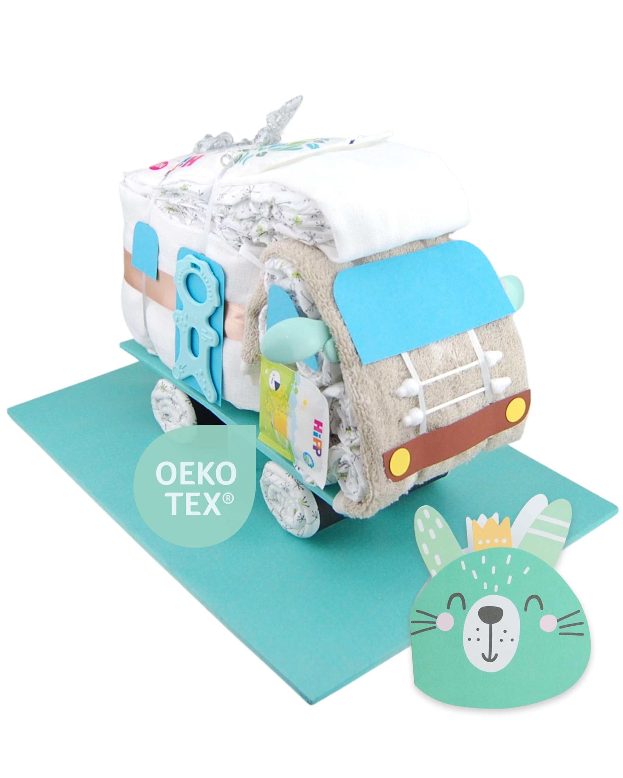 Wohnmobil [CAMPINGFANS]- - Geburtsgeschenke - Geschenk für das Baby - Taufgeschenk - Pullerparty - Pinkelparty - jetzt Torte kaufen (Mint/Neutral Unisex)