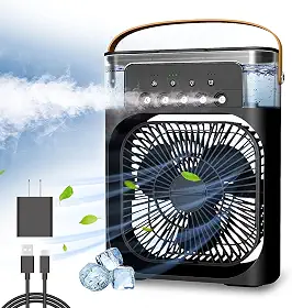 softdigit Ventilador Portátil de Mesa Mini Ar Condicionado Umidificador Climatizador Led Água e Gelo 3 Velocidades Led (PRETO)