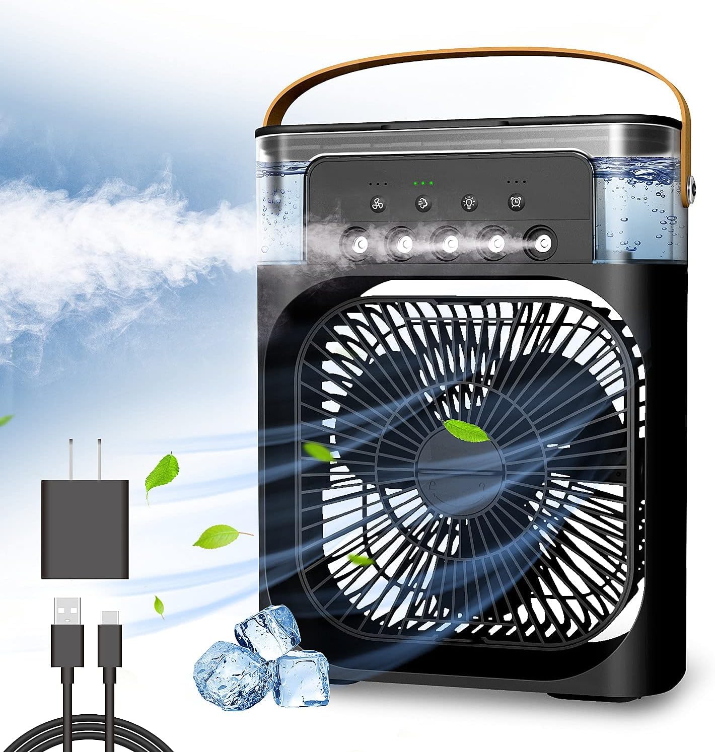 Mini Cooler Air Conditioner Fan, Mini Pankha Evaporative Air Cooler with Colors LED Light, 1/2/3 H Timer, 3 Wind Speeds and 3 Spray Modes for Your Desk, Nightstand (Black)-image-27