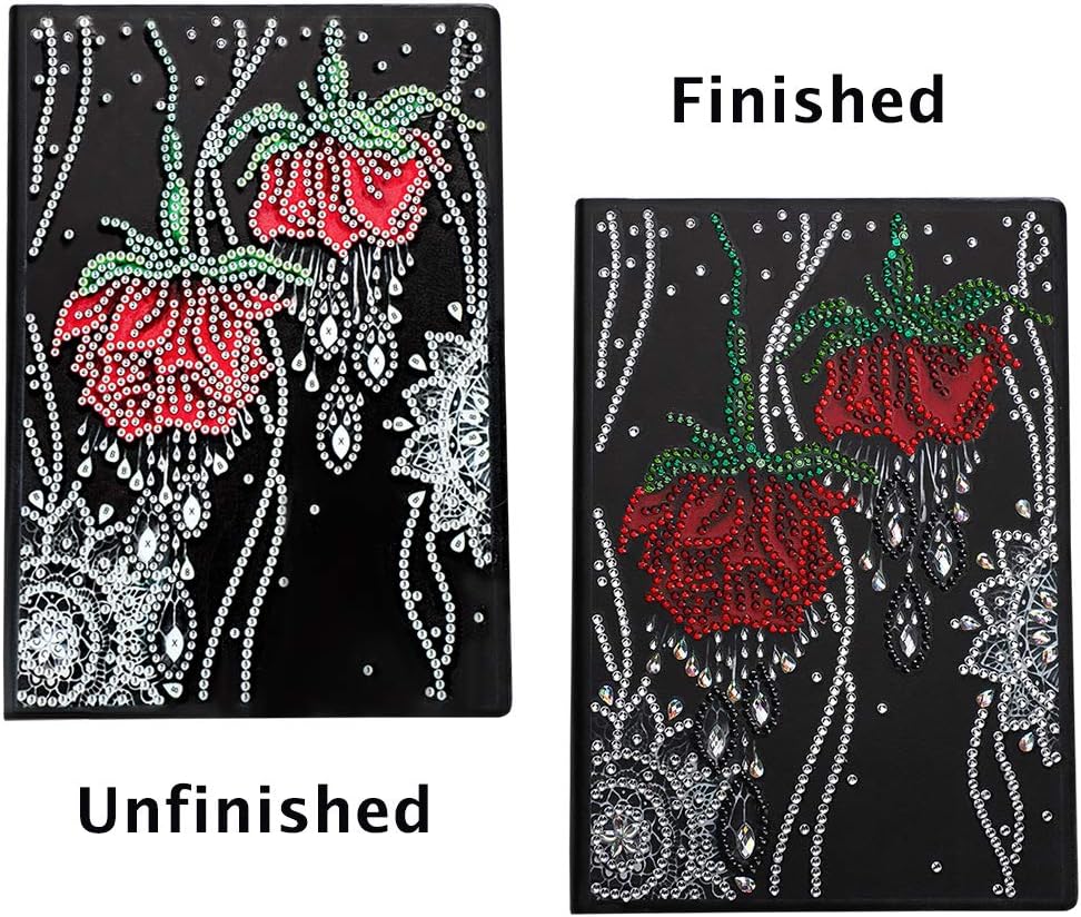 Soleebee Notebook with Diamond Painting Cover Notebook 100 Pages Plain Book DIY Journal Book for Writing and Painting (Rose)