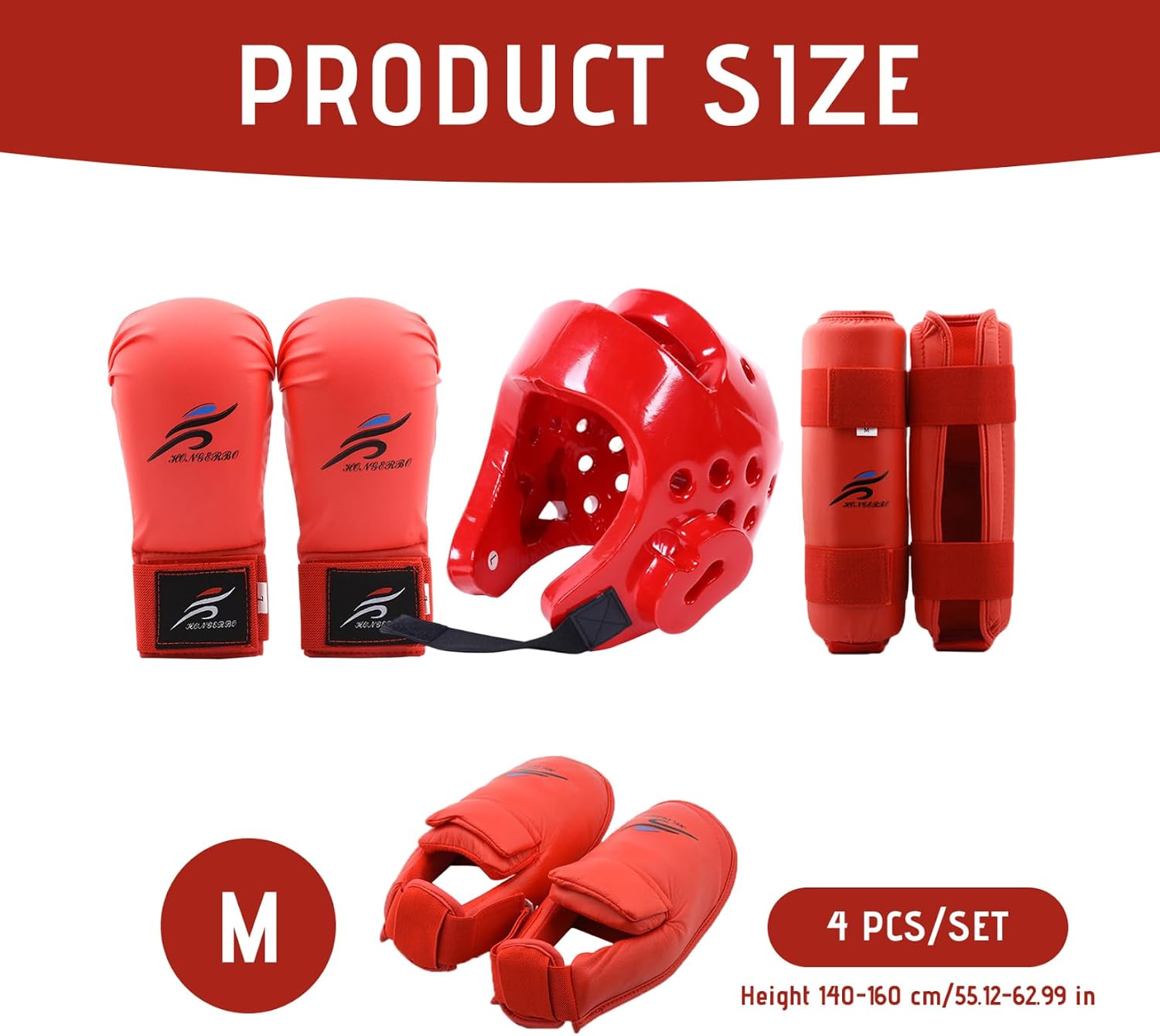 Karate Sparring Gear Protective Taekwondo Sparring Gear Includes 1Pc Helmet 1 Pair Gloves & 1 Pair Leg Guard for Biking, Martial Art & More, M.
