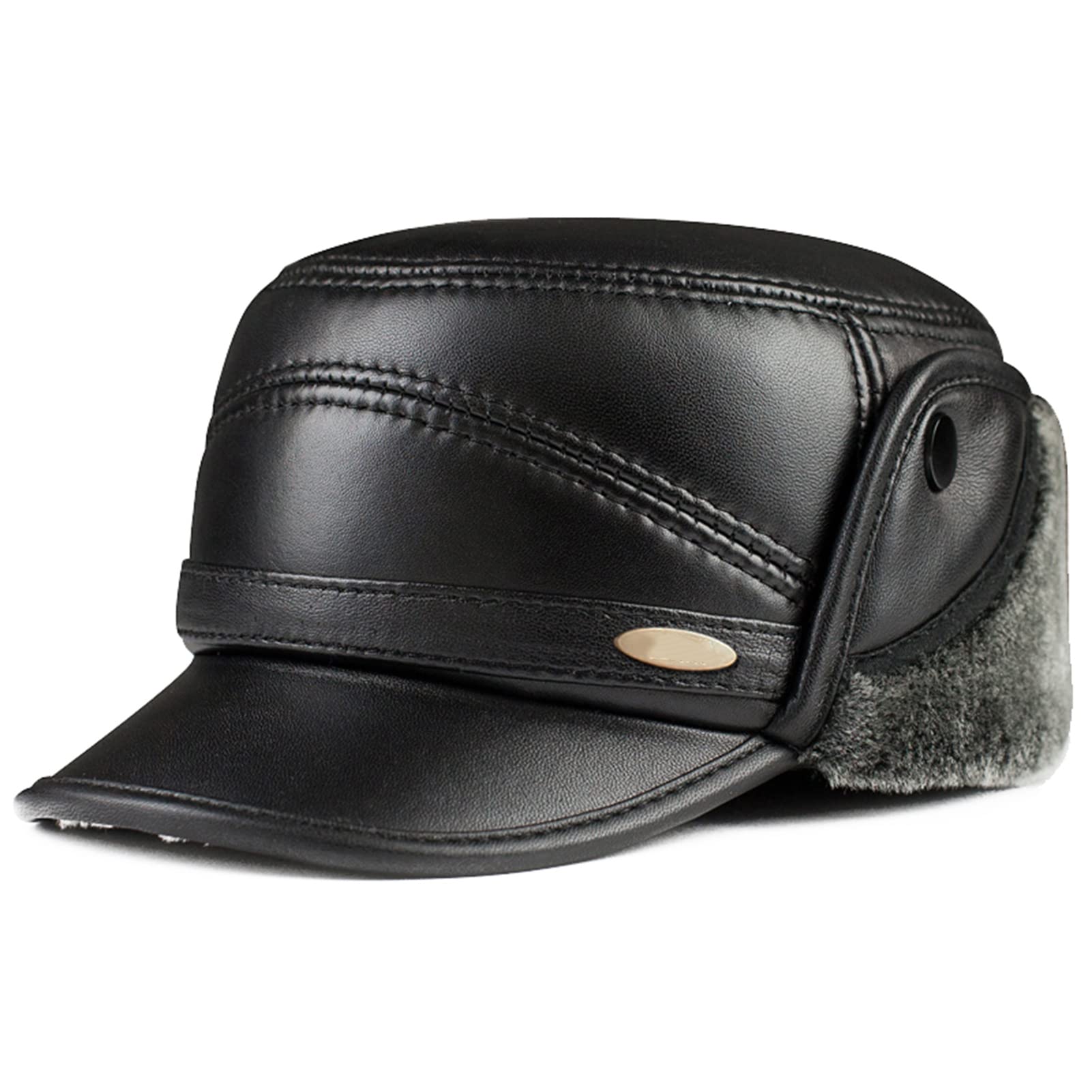 DongBao Berretto Militare Inverno - Cappello Inverno Uomo - Berretto in Pelle - Berretto Foderato - Cappello con Paraorecchie Autunno/Inverno
