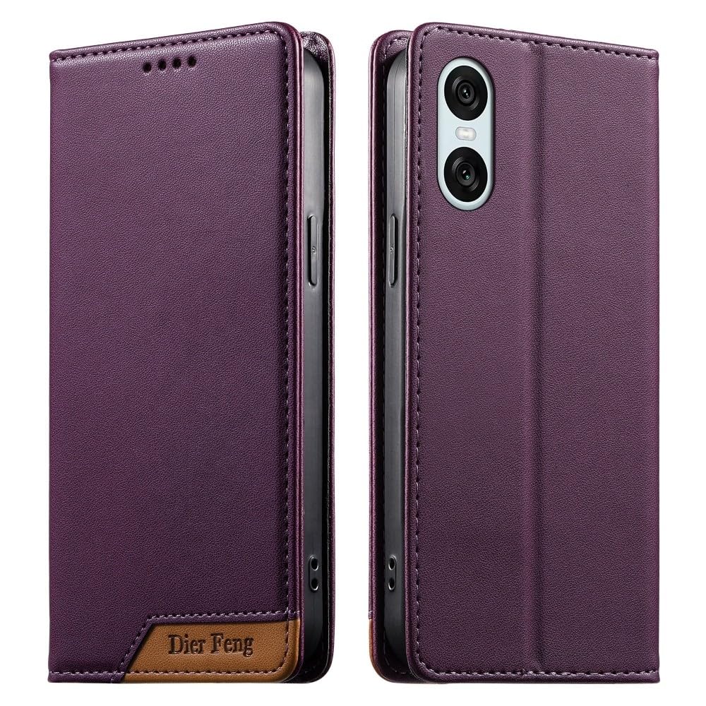 Étui compatible avec Sony Xperia 1 VII (couleur : violet) étui portefeuille à rabat magnétique en cuir de qualité supérieure