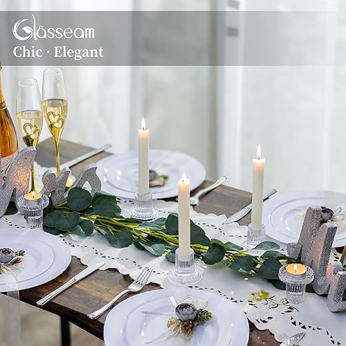 Miniatura 3 de Glasseam Candelabro de cristal juego de 2 portavelas transparentes para centro de mesa, moderno soporte para palitos cónicos pequeños y modernos