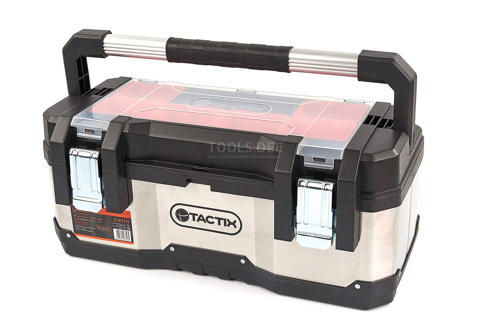 Tactix Caisse à Outils Professionnelle en Acier Inoxydable avec bacs de Rangement Amovibles