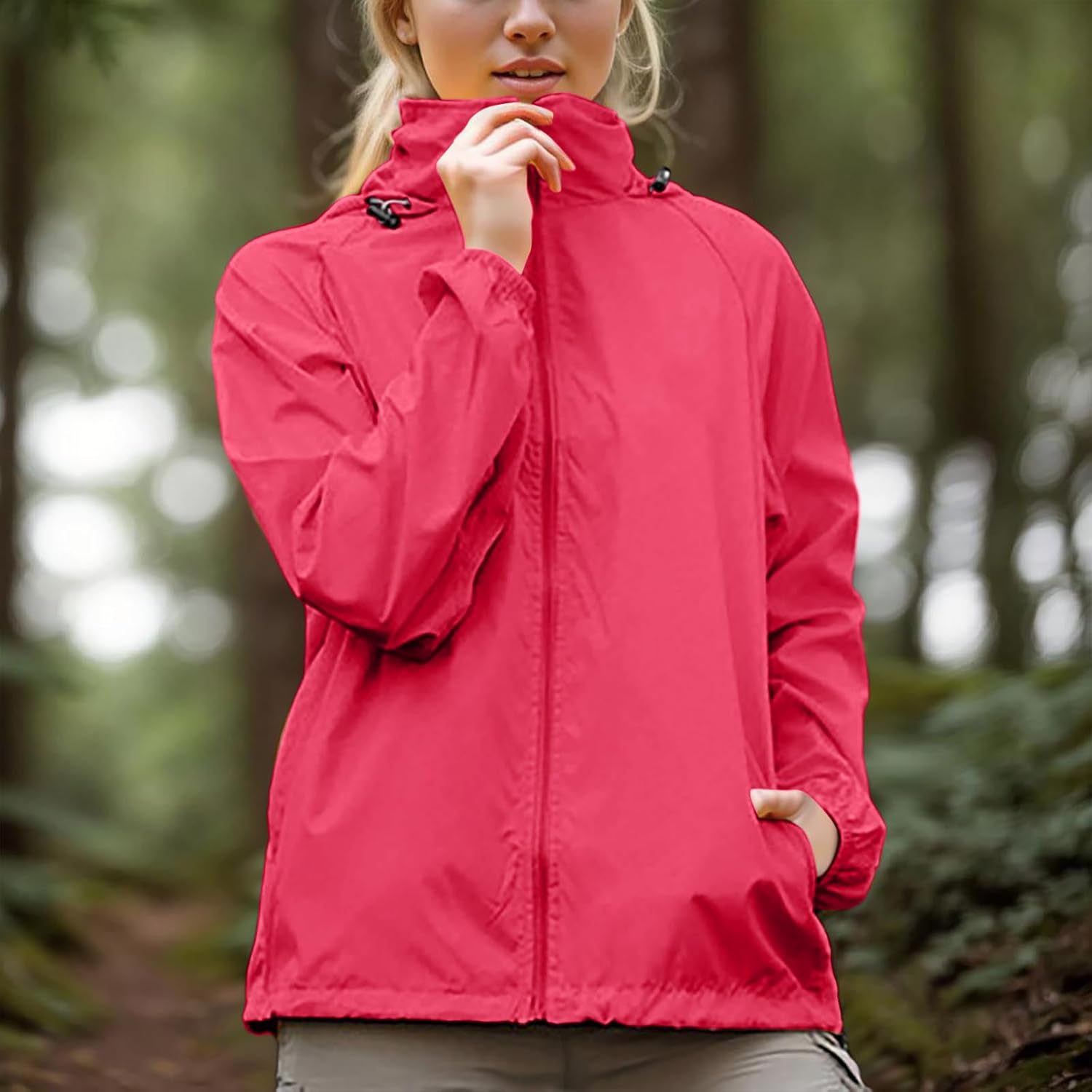 YRAETENM Women's Raincoats Lightweight Waterproof Windproof Windbreaker Hooded Packable Rain Jacket Outdoor Travel Jackets