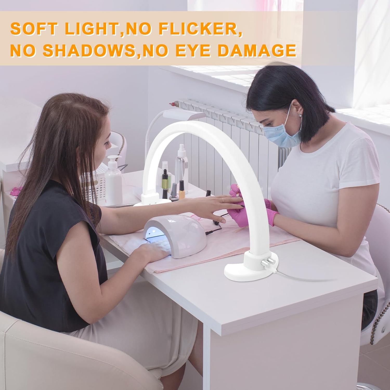 Super Bright Half Moon Light for Nail Desk, Upgrade Nail Lamp for Desk with Stepless Dimming, Half Moon Desk Lamp 3 Color Temperature