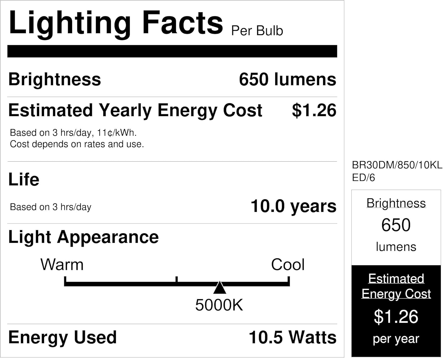 Feit Electric BR30DM/850/10KLED/6 LED Bulb, Flood/Spotlight, BR30 Lamp, 50 W Equivalent, E26 Lamp Base, Dimmable