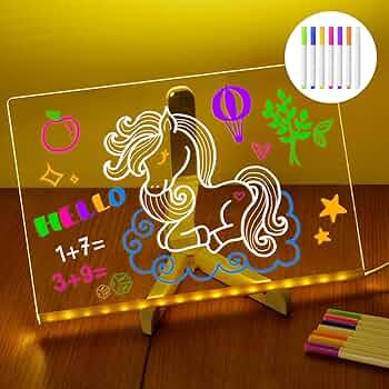 LED Note Board With 7 Colors Pen,Magic Note Board Glowing Acrylic Message Marker Board With Light,LED Illuminated Drawing Board Light Up Dry Erase Board With Stand For Office School Home