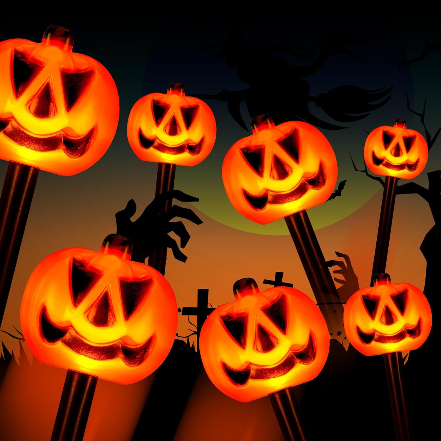 Retisee 8 Pieces Halloween Pumpkin Pathway Lights Waterproof Battery