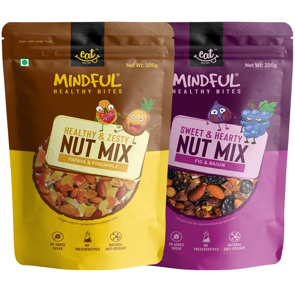 Eat Anytime Mindful Healthy Trail Mix Combo of Papaya & Pineaple, Fig & Raisin | No Added Sugar & No Preseervatives | Antioxident | Healthy Sanck For Breakfast & Dieat - 200gm(Combo of 2)