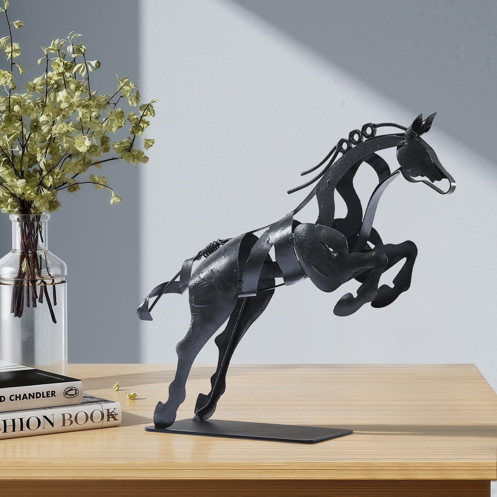 SunBlogs Art Horse Statue, Unique Metal Art Handmade Sculpture for Home Decor, Rustic Decor, Gifts for Horse Lovers (Black)