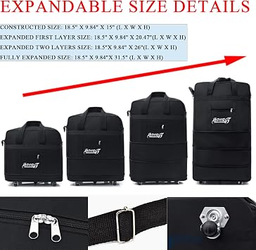 32 Inch Expandable Foldable Suitcase with 5 Wheels, Lightweight Rolling Travel Bag Duffel Bag, Collapsible Luggage with Handle for Men Women, Black