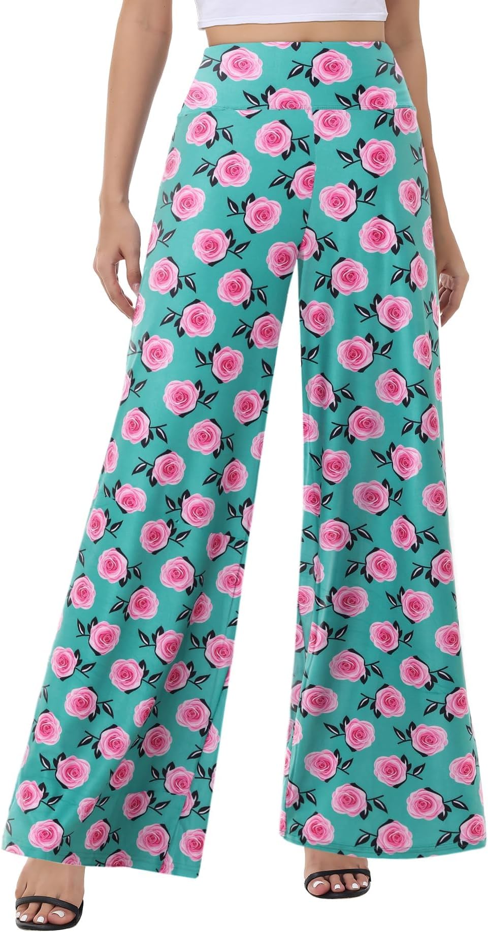 ZOOSIXX Wide Leg Palazzo Pants for Women - High Waist Casual Beach Lounge Pants Loose Dress Pants Stretchy Trousers