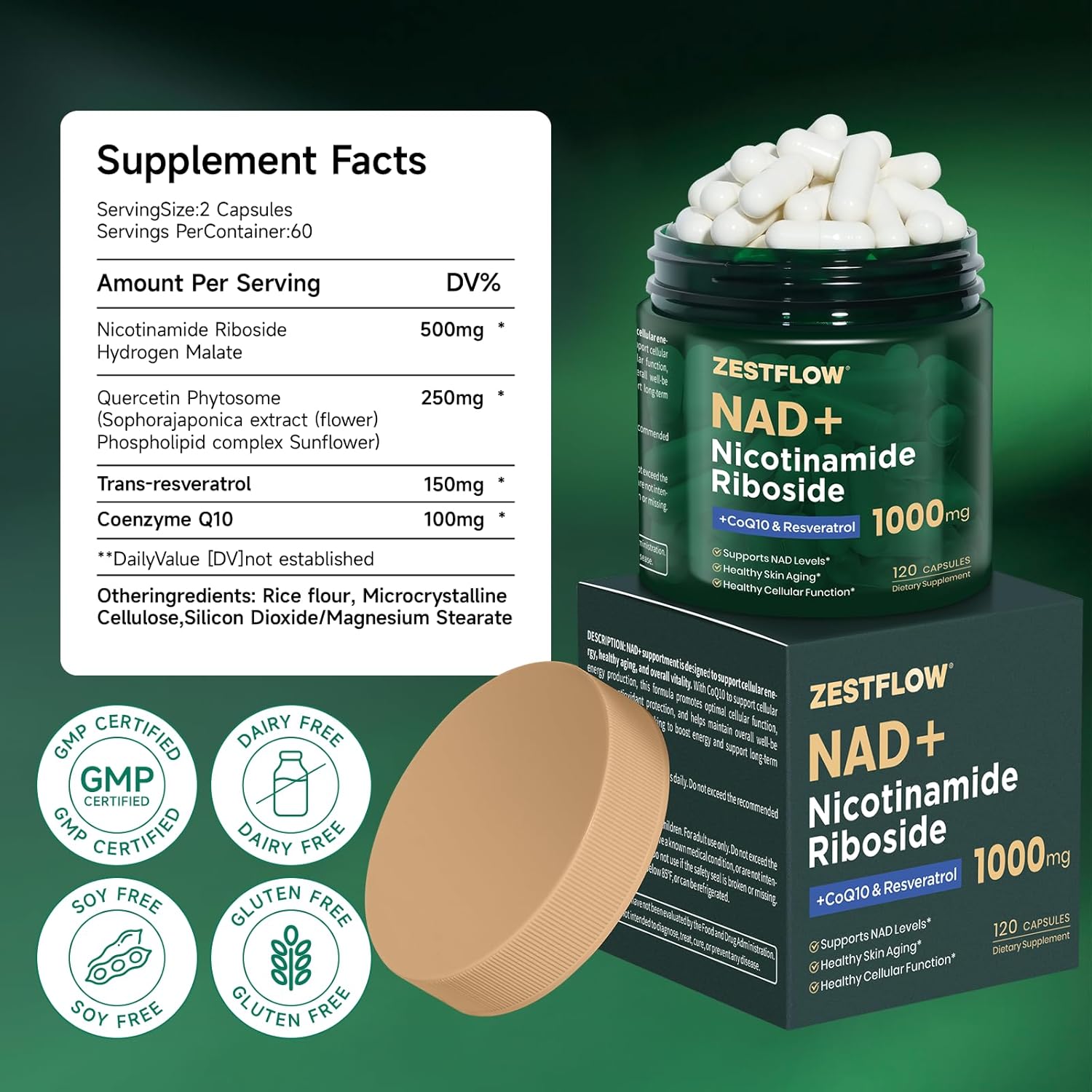 NAD Supplement, NAD+ Nicotinamide Riboside Resveratrol 1000mg, Liposomal NAD Supplement for Women & Men, NAD Plus with CoQ10 for Cellular Energy & Healthy Aging, 120 Caps - 60 Day Supply - Image 4