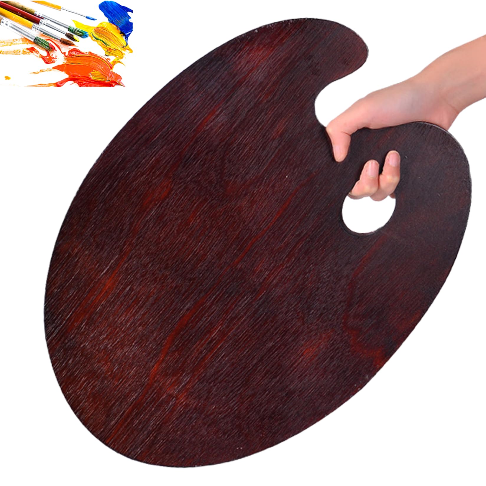 Tavolozza di vernice ad olio, tavolozza di vernice in legno ovale impermeabile da 16x12 pollici, pittura facile da usare con supporto per pollice, pallet facili da pulire per la pittura ad olio, acr