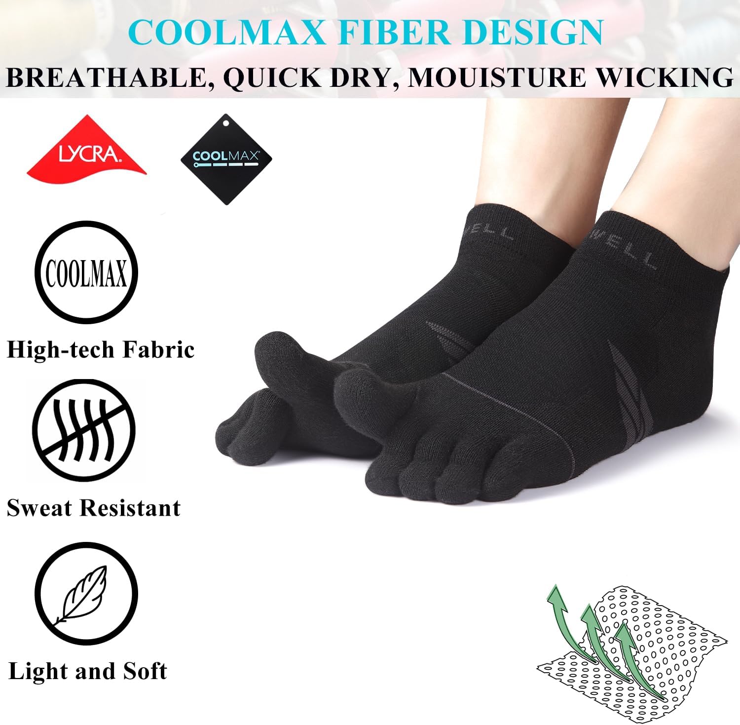 VWELL Toe Socks for Men and Women COOLMAX Five Finger Socks Athletic Running socks Sport Ankle Toe socks (3Pairs) - Image 3
