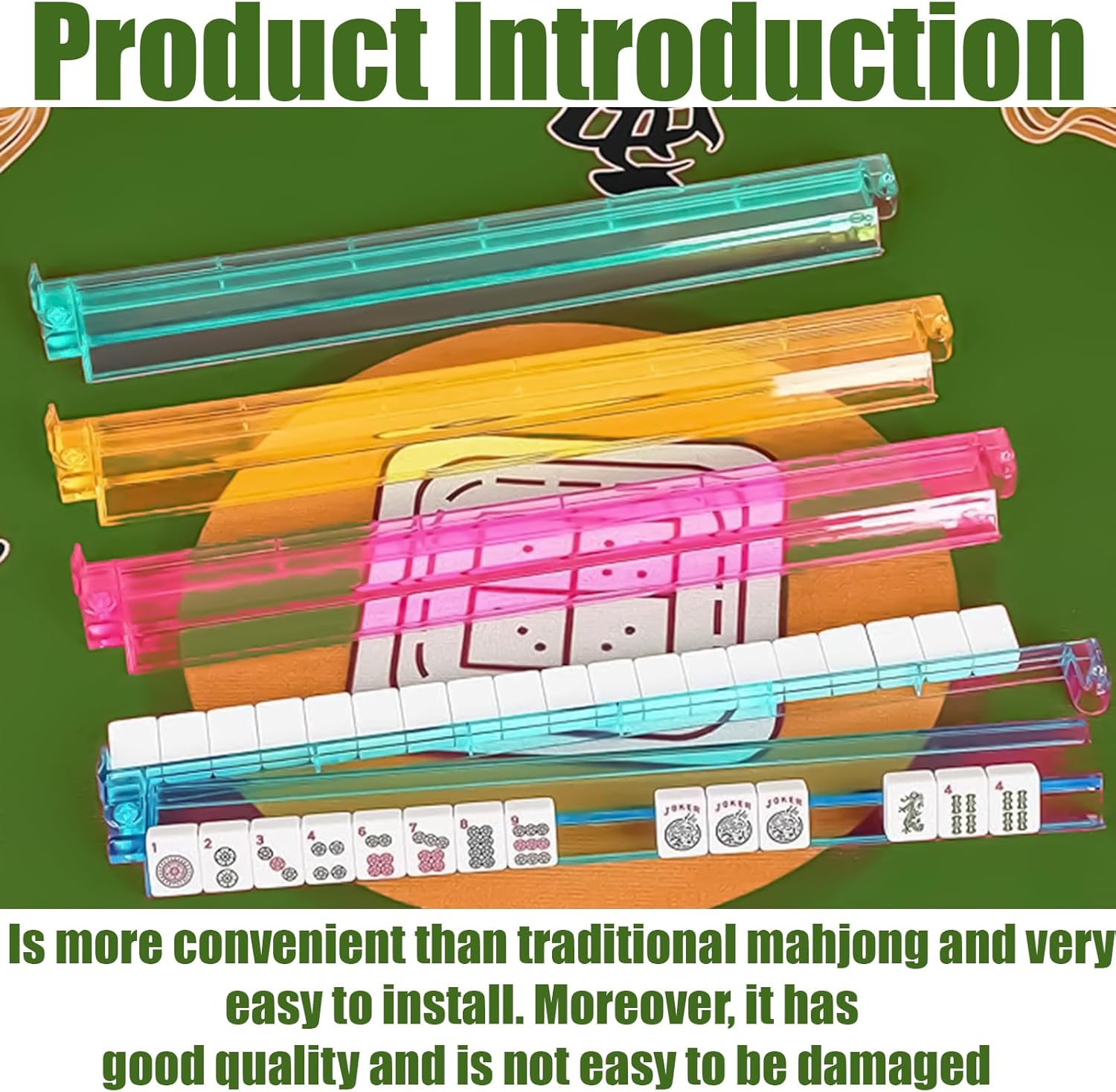 4 Pcs Mahjong Racks with Pushers, All-in-One Tile Rack & Pusher,Modern Clear Acrylic American Majiang Tile Racks,Multi Color