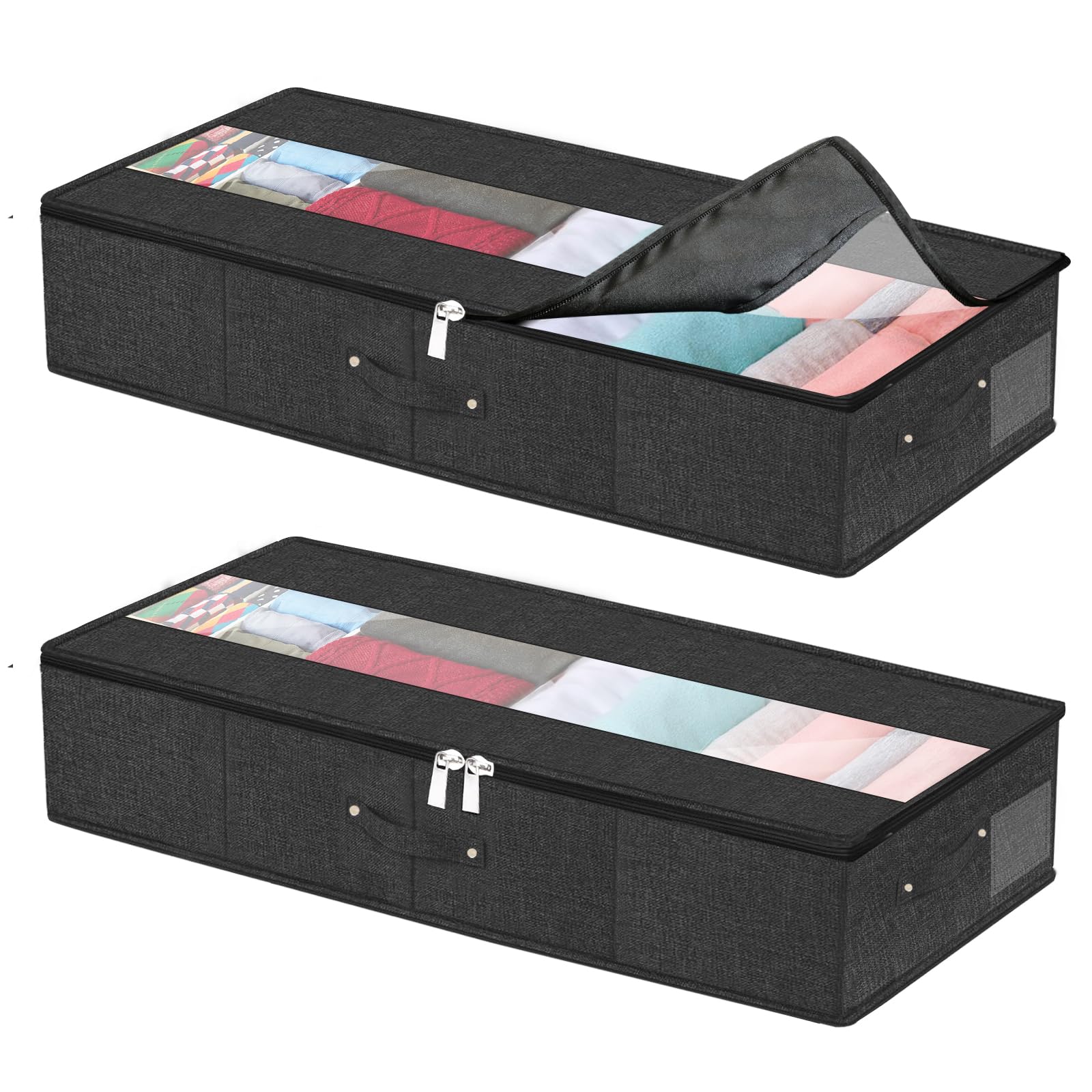Contenitore sotto il letto con ruote, contenitori con coperchi, organizer per scarpe da mettere sotto il letto con grande capacità di 60 l, cassetto portaoggetti sotto il letto per vestiti,