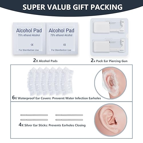 Miniatura 2 de Anzero Kit de 2 piercings de oreja, pistola desechable para perforación de oreja con perno de circonita cúbica, kit de perforación de oreja en casa