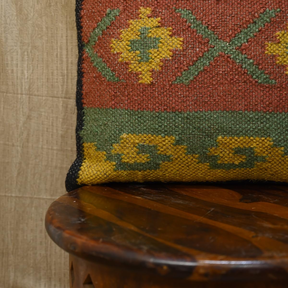 Jaipur Kilim Rugs Klim Jute Pillow Cover 18x18 Boho Tribal Decorative Throw Pillow Case, Handwoven Kilim-Style Burlap Cushion Cover for Sofa (Cover Only) (1, WKJ_Multi Colour_C_22)