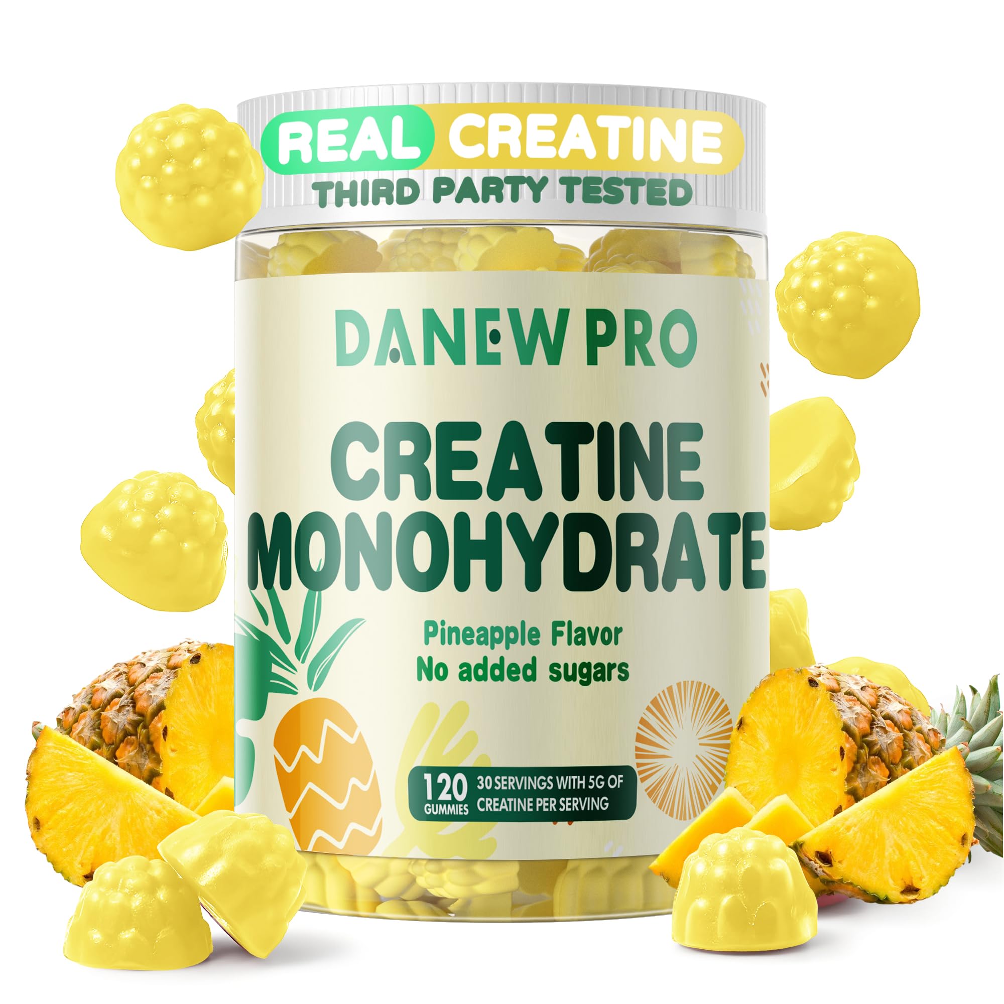 Creatine Monohydrate Gummies for Men & Women, Creatine Monohydrate for Muscle Strength, Muscle Builder, Energy Boost, Pre-Workout Supplement(120 Count)-Pineapple Flavor.Carbonfree Certified