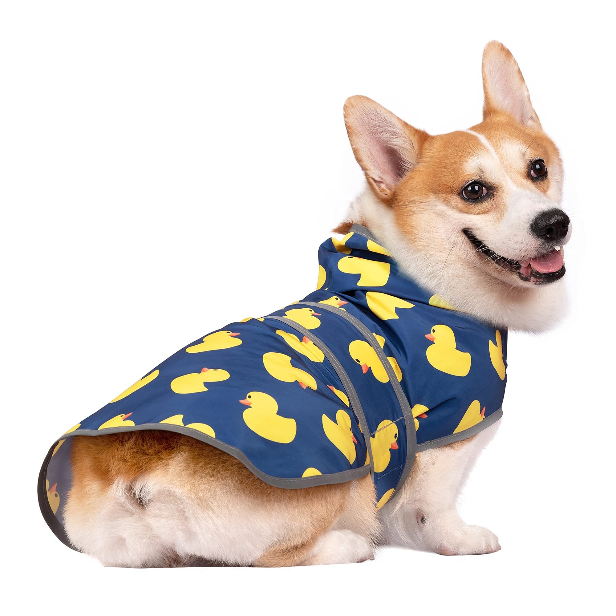 Chubasquero para Perro con Capucha, Chaqueta Impermeable con Capucha para Perro Mono para Cachorros Poncho de Lluvia con Orificio para Correa (Blue Duck XS)