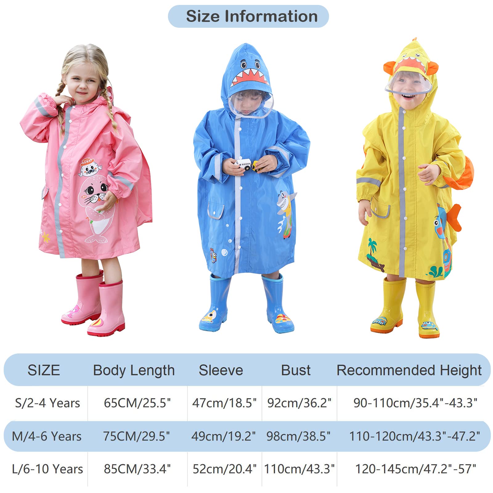 Poncho de Lluvia para Niñas y Niños - Chubasquero Ligero Impermeable Reutilizable Traje de Lluvia Respirable Portátil Ropa Impermeable 2-10 Años