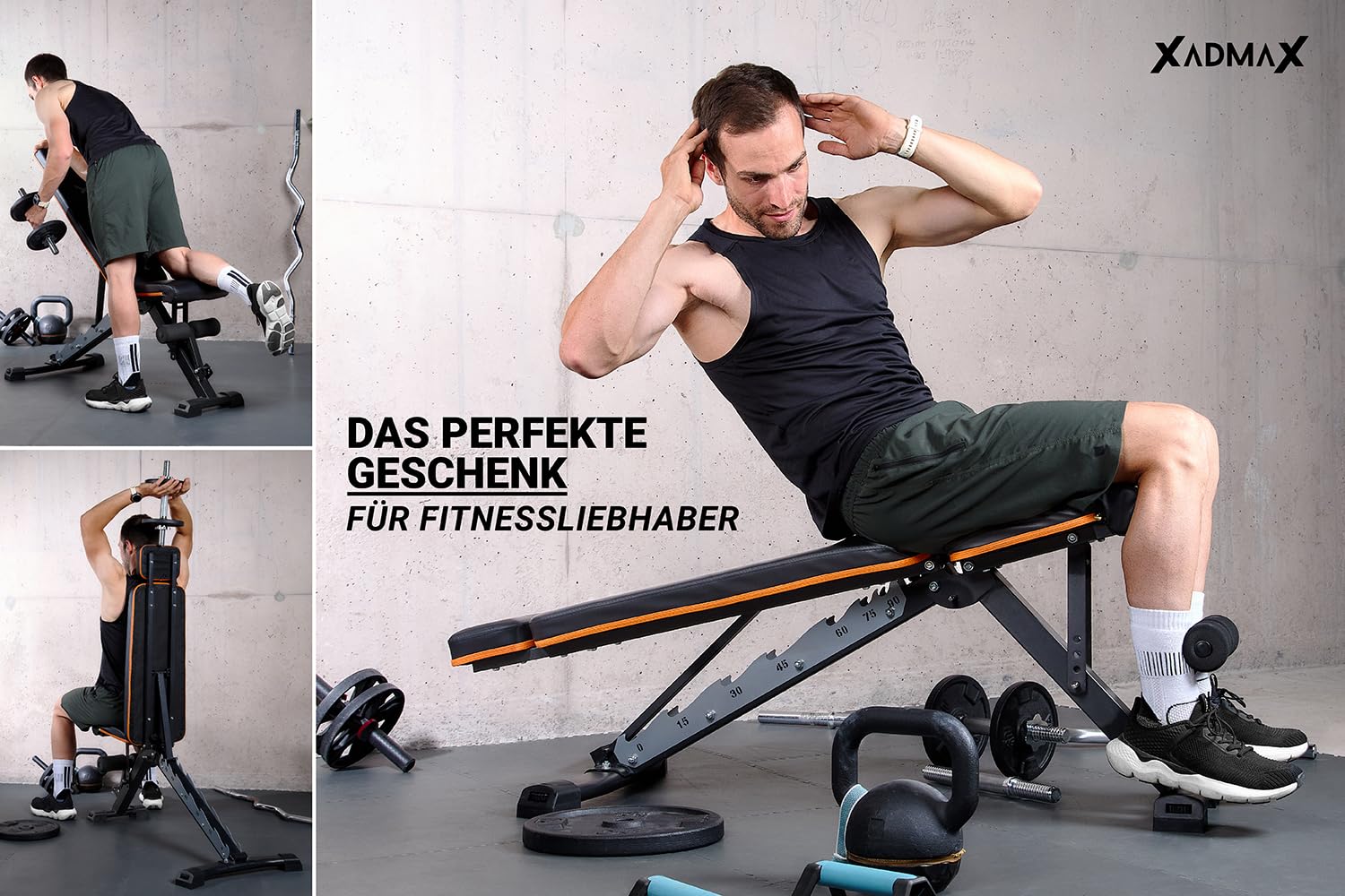Hantelbank Klappbar Verstellbar, trägt bis zu 360 KG, sehr Robust und Widerstandsfähig, Schrägbank, Sportgeräte Zuhause, Home Gym, Trainingsbank, Hantelbank mit Gewichten trainieren,