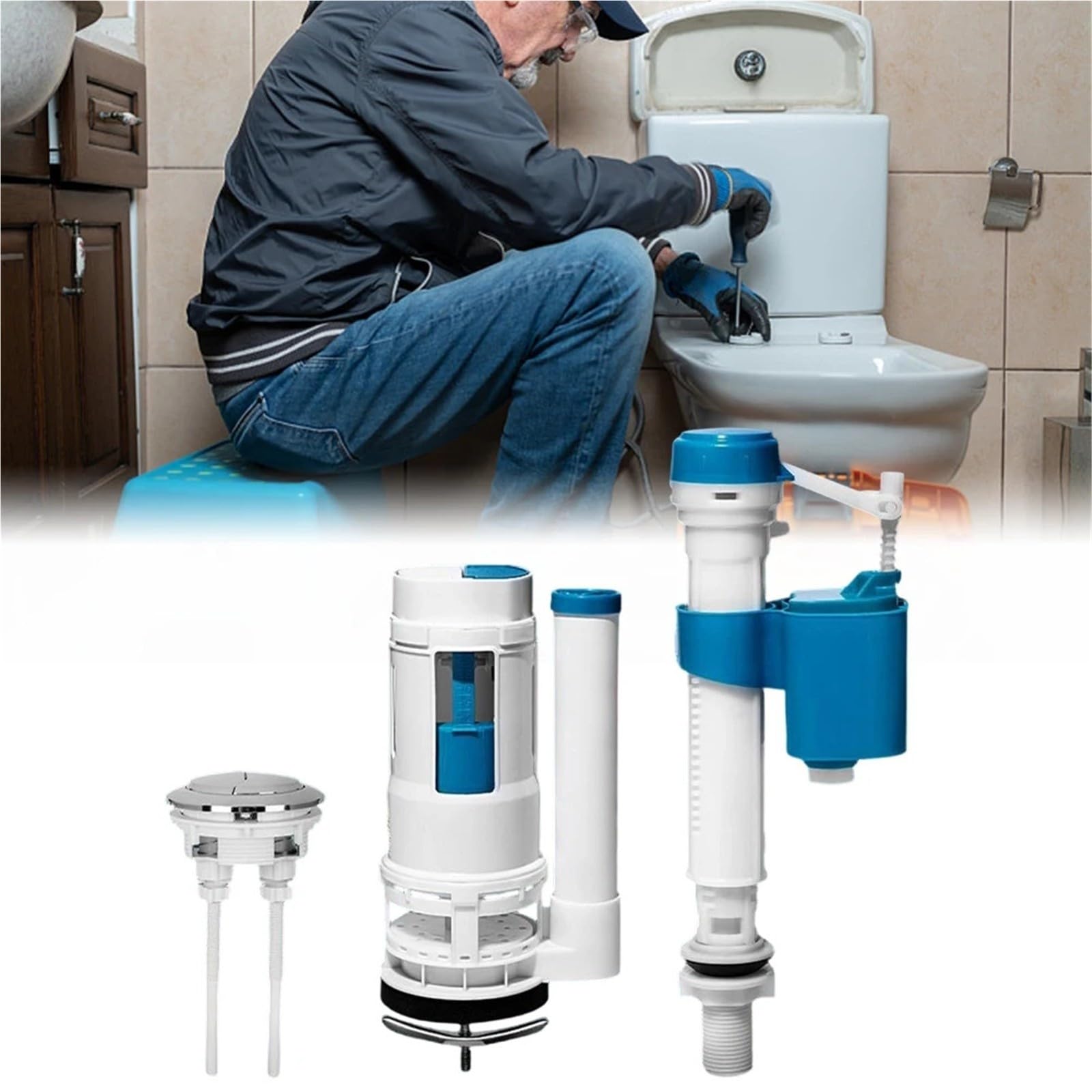 Galleggiante Cassetta Wc Set valvola di riempimento serbatoio WC regolabile | Pulsante di ingresso for riparazione acqua 1/3 pezzi(24cm 3-piece set)