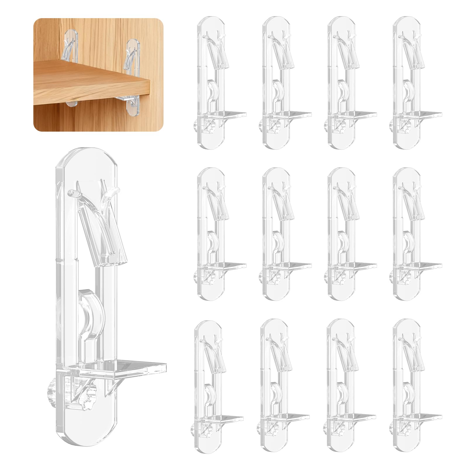 Uniclife 28 Pcs Clear Plastic Cabinet Shelf Pegs, 6 mm Self-Locking Shelf Support Pegs Shelf Brackets for 20 mm Thick Shelves, Cabinet Shelf Clips Cabinet Shelf Pins for Wood Shelving