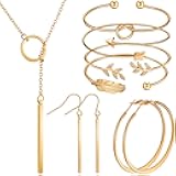 Jewelry Set for Women Vertical Bar Necklace Jewelry Accessories Simple Bar Earrings Adjustable Cuff Bracelet