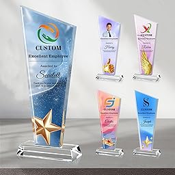 Trophée en Cristal personnalisé | Personnalisable avec Texte, Logo et Photo | Cadeaux pour Reconnaissance des employés, Entreprise, Sport et écoles