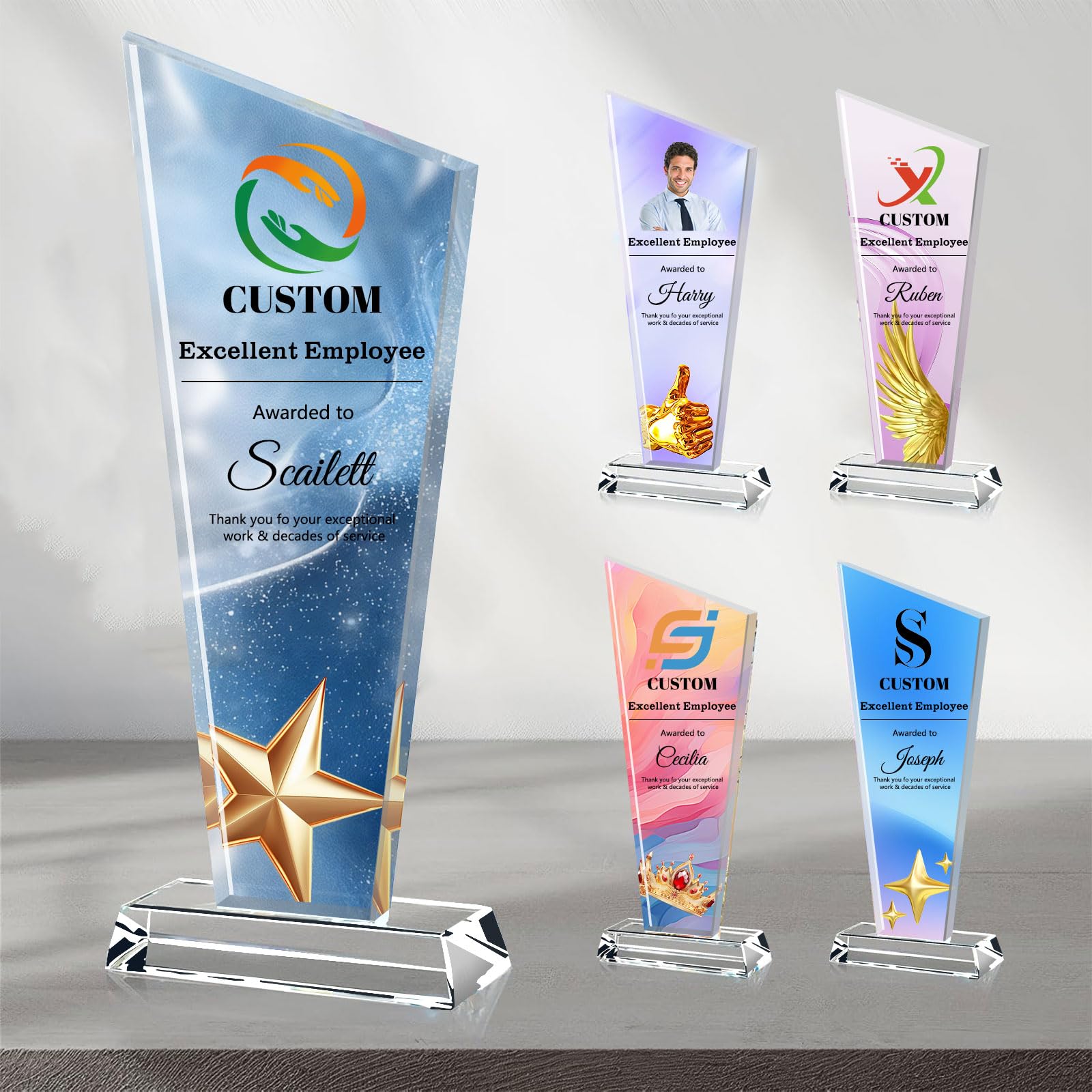 Trophée en Cristal personnalisé | Personnalisable avec Texte, Logo et Photo | Cadeaux pour Reconnaissance des employés, Entreprise, Sport et écoles