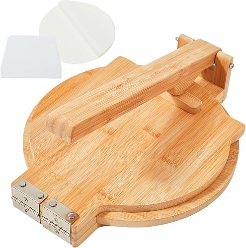 Máquina de prensa de tortillas de bambú, 10 pulgadas de diámetro, perfecta para tortillas mexicanas caseras con 50 papel pergamino incluido..