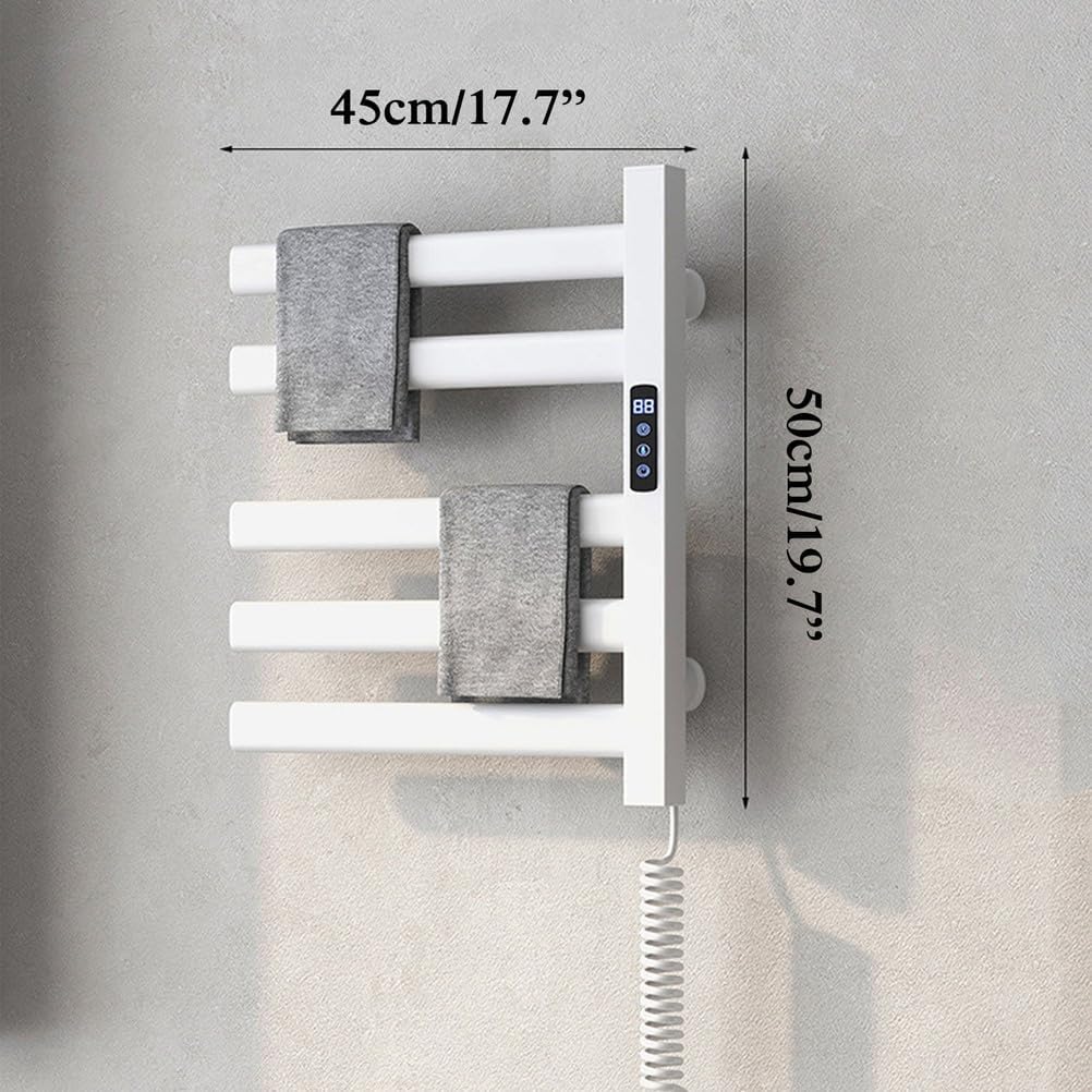 Wall-Mounted Electric Towel Warmer Rack - 5 Bar Fast Heating, 150W Bathroom Towel Warming Rack with Timer & LED Display, Adjustable 115-155℉, Elegant White Finish