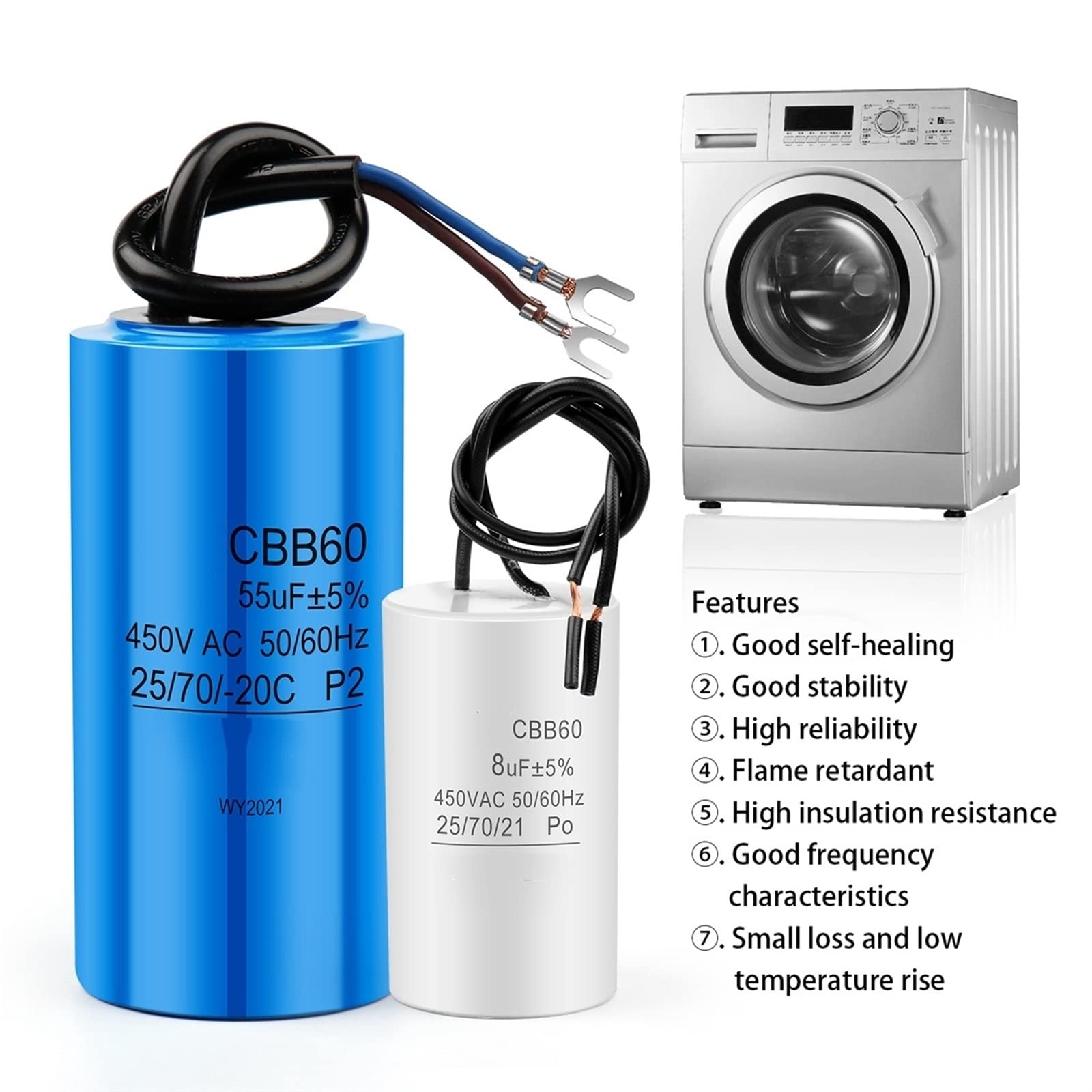 Elektronische Geräte 1 Stück CBB60 elektronischer Starter-Laufkondensator 450 V AC Startkondensatoren 3–100 UF (Size : 30UF Blue)