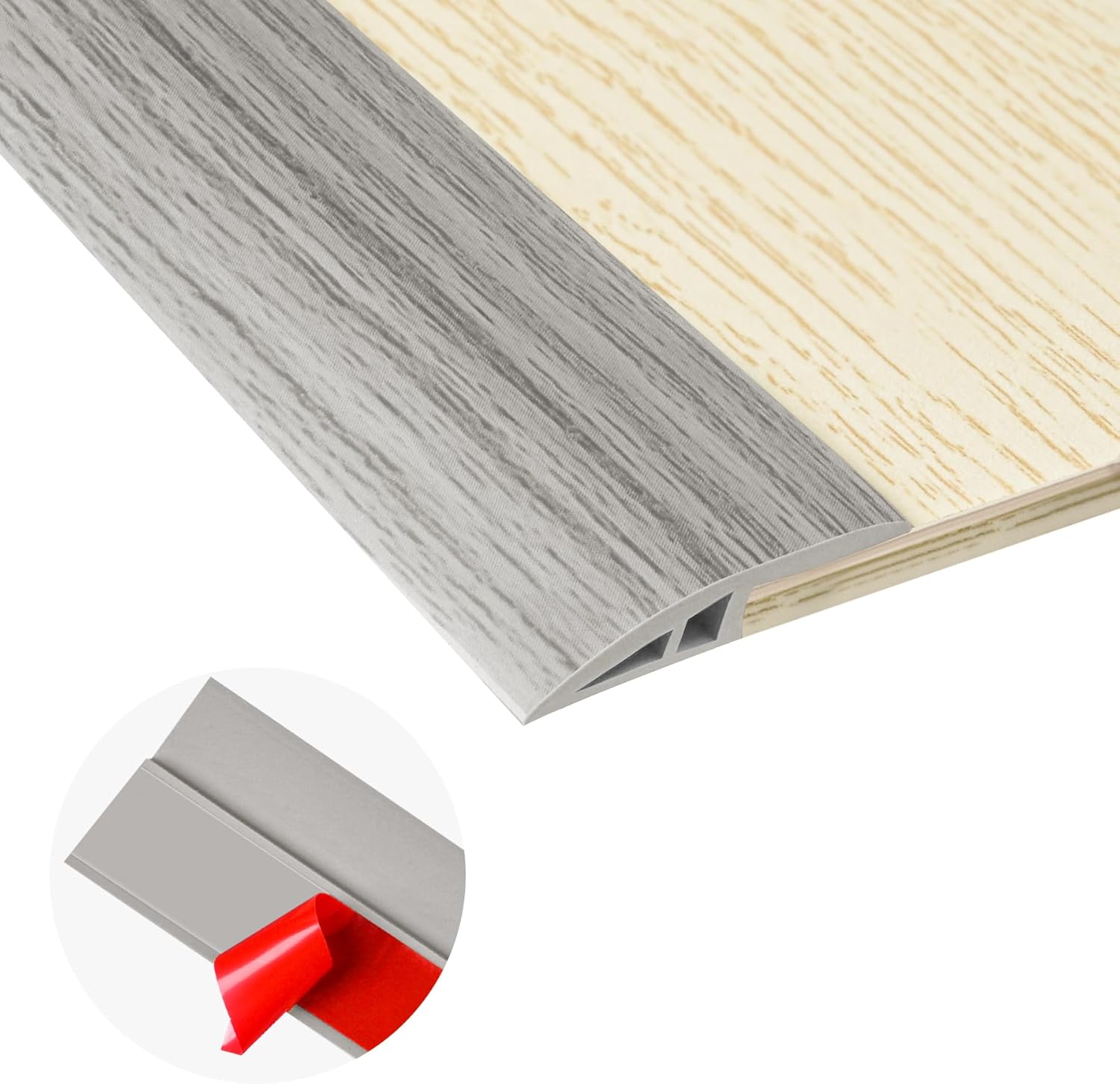 Carpet Floor Transition Strip, Self Adhesive Floor Edging Trim Strip, PVC Threshold Cover for Doorway, Floor Divider Strip Suitable for Threshold from 2/5" to 3/5" - Gray Forest 3.3Ft