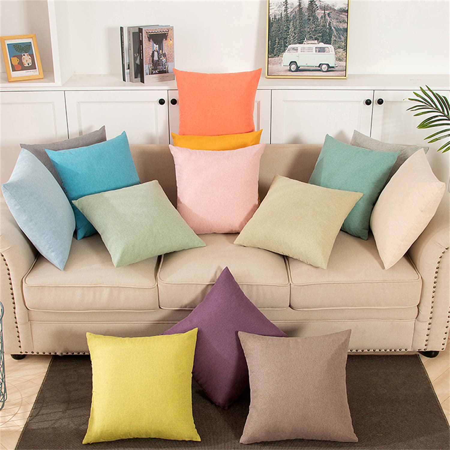 Federe Cuscini Decorativi Cotone e Lino Copricuscini Morbido Resistente Copricuscino, per Divano Letto, (Viola Chiaro,40 * 60cm(Set di 6))