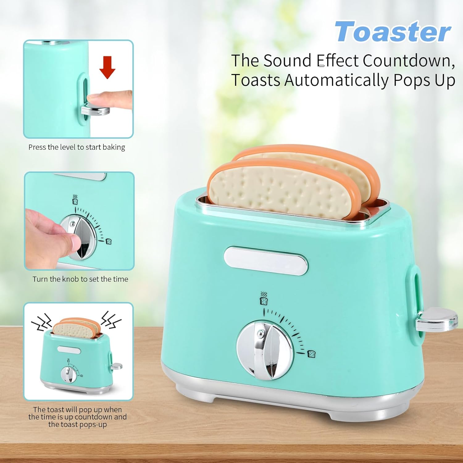 Pretend Play Kitchen Set for Kids Ages 4-8, Toy Kitchen with Realistic Lights and Sounds, Mini Cooking Appliances, Play Food Accessories, Durable Kids Kitchen Toys for Girls & Boys (Green) image 4 of 7 B0DFQ577WF