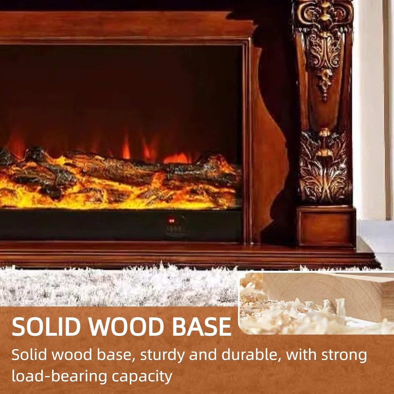 Electric Fireplace - Retro Electric Fireplace with Mantel Includes Brown Luxury Relief & Double-Column, Tall TV Stand with Decorative Real Flame Effect for Living Room (71 Inch)