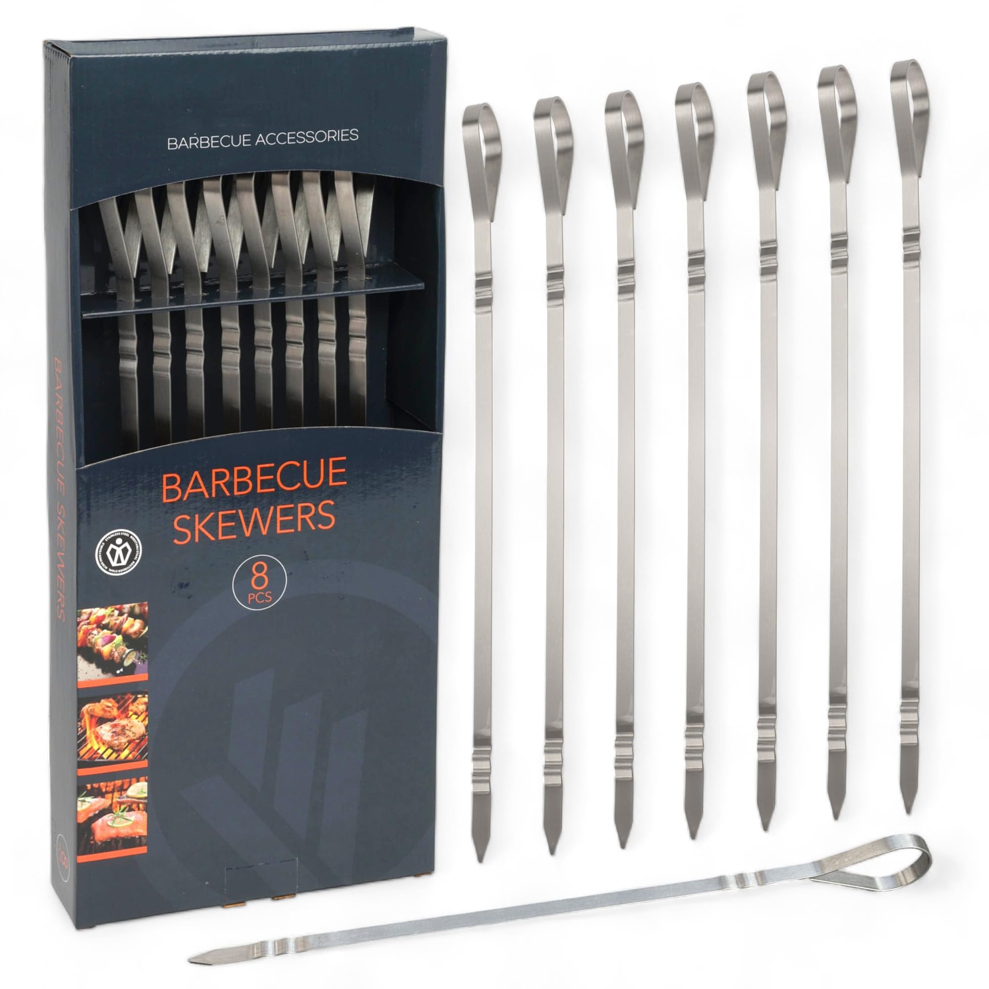 Brochetas para barbacoa de acero inoxidable MIJOMA, 8 pinchos robustos y reutilizables para asados