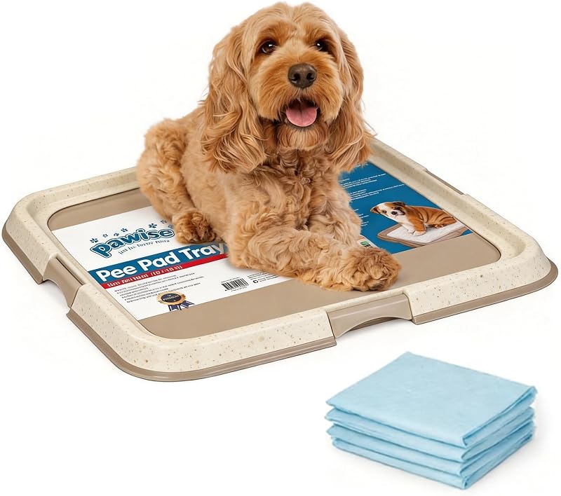 Suporte para Tapete Higiênico de Cães PAWISE com Bandeja e 4 Tapetes, Cinza, 59,69 x 59,69 x 5,84 cm