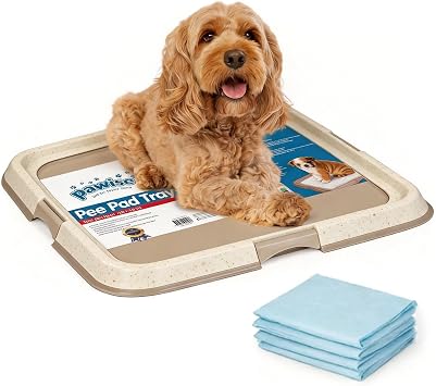Pawise Dog Pee Pad Holder for Puppy, Puppy Pad Holder Tray with 4 Pee Pads, Pet Training Pee Pad, Indoor Potty Tray for Senior Dogs, Dog Toilet for Newborn Puppies, 23.5" x 23.5"